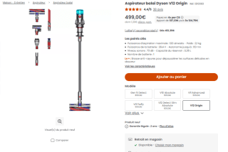 Aspirateur balai DYSON V12 Origin à 499€