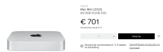 Apple Mac Mini 2023 M2 8 Core, 10‑core GPU, 8GB ram, 512GB ssd voor €701 bij DustinHome
