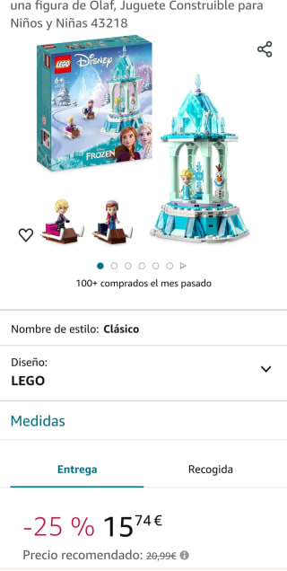 et Lego Disney Frozen Tiovivo Mágico de Anna y Elsa por 15,74€