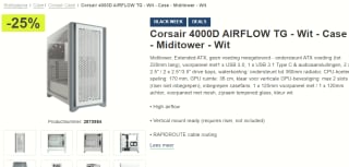 Corsair 4000D Airflow Tempered Glass White Midi Tower Behuizing voor €66,66 bij Proshop