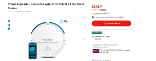 Robot Aspirador Rowenta Explorer Rr7747 0,7 L Sin Bolsa rn color blanco por 246,39€