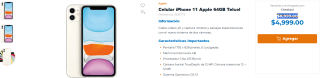 Apple Celular iPhone 11 Apple 64GB Telcel