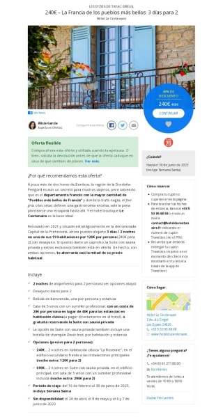 La Francia de los pueblos más bellos 3 días por 240€ para 2 personas.