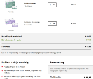 1+1 gratis op Naïf babydoekjes bij Kruidvat