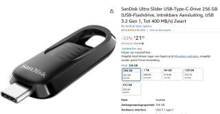 SanDisk ULTRA SLIDER 256GB USB 3.2 Gen 1 400 MB/s voor €21,99 bij Amazon