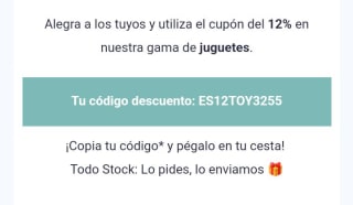 12% válido en juguetes tanto en la web como en la App