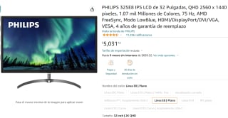 Philips 325E8 IPS LCD 32" QHD a $5,032 en Amazon