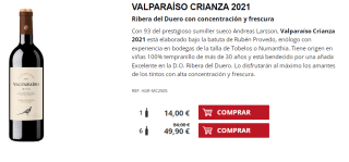 6 Botellas de Valparaíso Crianza 2021 por 39.9€