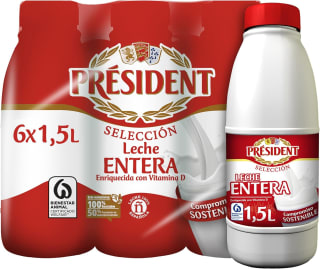 PRESIDENT Leche Entera Pack 12 x 1,5L por 15,81€
