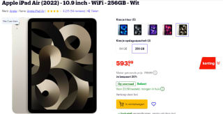 Apple iPad Air (2022) Wi-Fi, 256GB opslag Wit voor €593,99 bij Bol