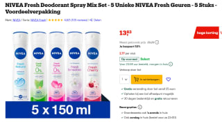 NIVEA Fresh Deodorant Spray Mix Set - 5 Unieke NIVEA Fresh Geuren - 5 Stuks voor €13,83 bij Bol