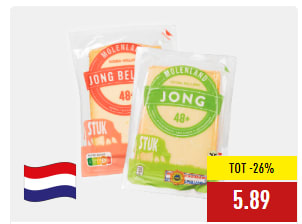 MOLENLAND Goudse kaas 48+ stuk 950-980 g. voor €5,89 bij de Aldi