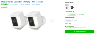 2-pack Ring Spotlight Cam Plus (met batterij) voor €165 bij Coolblue