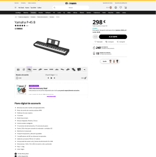 Piano Yamaha P45 digital acción martillo 88 teclas por solo 298€