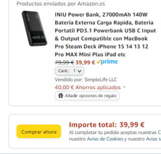 INIU Power Bank, 27000mAh 140W Batería Externa Carga Rapida por 39,99€