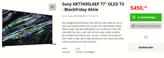 Sony Bravia XR-77A95L Zwart voor €5.450 bij Apollo