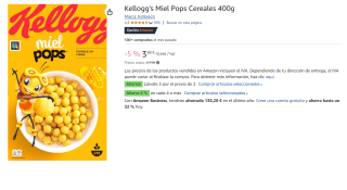 6 Paquetes de Kellogg's Miel Pops Cereales 400g por 14.24€