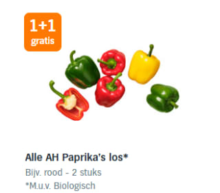 1+1 gratis op alle AH Paprika's los