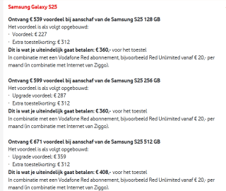 Bespaar tot wel € 945,- voordeel op de Samsung Galaxy S25 Series bij Vodafone
