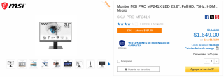 Monitor MSI PRO MP241X LED 23.8" por $1,649 en CyberPuerta
