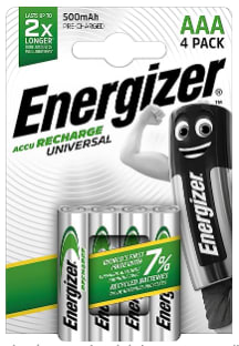 Pack de 4 pilas AAA Energizer - Recargables 500 mAh por solo 4.99€