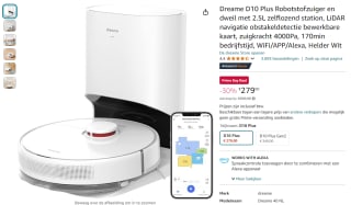 Dreame D10 Plus Robotstofzuiger en dweil met 2.5L zelflegend station voor €279 met Amazon Prime