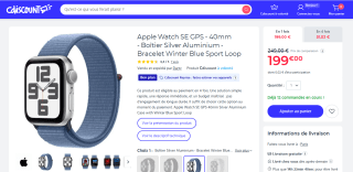 Montre connectée Apple Watch SE (2e génération) - GPS, 40 mm, Blue Sport Loop à 199€