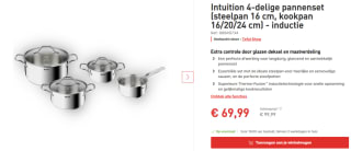 Tefal Intuition RVS Kookpannenset 4-delige set voor €69,99