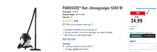 PARKSIDE Nat-/droogzuiger 1200 W en 12 L voor €24,99 in de Lidl webshop