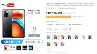 Redmi Note 10 Pro 128GB Global a $3,480 en AliExpress