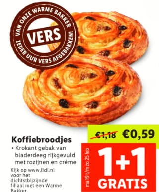 1+1 gratis op Koffiebroodjes bij de Lidl