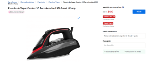 Plancha de Vapor Cecotec 3D ForceAnodized 950 Smart i-Pump por 34€