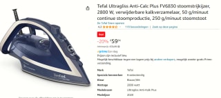 Tefal Ultragliss Anti-Calc Plus Stoomstrijkijzer voor €59,94 bij Amazon