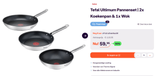 Tefal Duetto 3-delige koekenpannenset, 20, 24 en 28 cm voor €59,95 bij Ibood