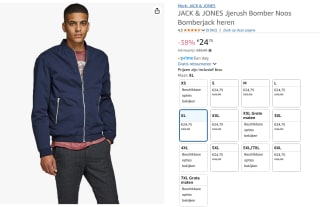 Jack & Jones Plus Size Bomber jacket voor €24,75 bij Amazon