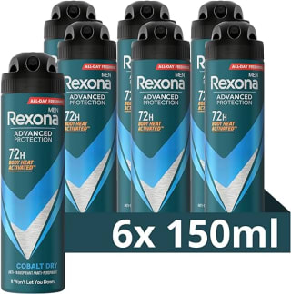 6 x 150 ml Rexona Men Advanced Protection Cobalt Dry deodorant voor €14,13 bij Amazon