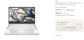 Portátil Chromebook HP 14a-na1014ns, Pentium Silver, 8GB, 128GB eMMC, 14", ChromeOS por 299€