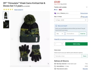 3M™ Thinsulate™ Khaki Camo Knitted Hat & Gloves Set 1-2 Years – £3