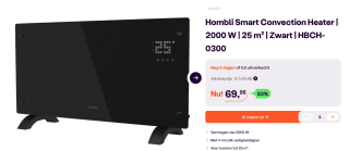 Hombli Smart Convection Heater - 2000W Black Glass voor €69,95 bij Ibood