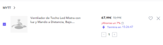 Ventilador de Techo Led Mistra con luz y Mando a Distancia por 67,99€