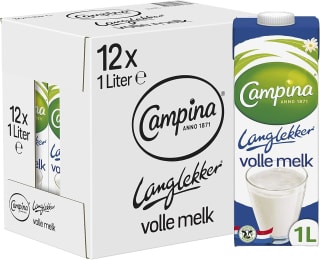 Campina Langlekker volle melk 12 pakken voor €12 bij Amazon