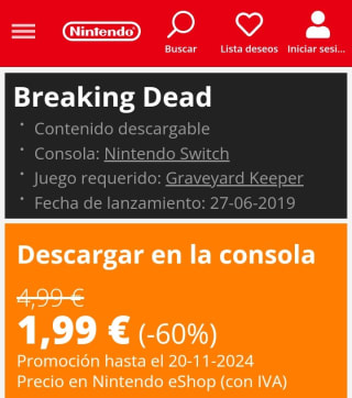 Breaking Dead Nintendo Switch por 1,99€.