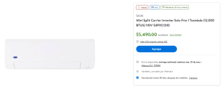 Mini Split Carrier Inverter por $5,490 | Walmart