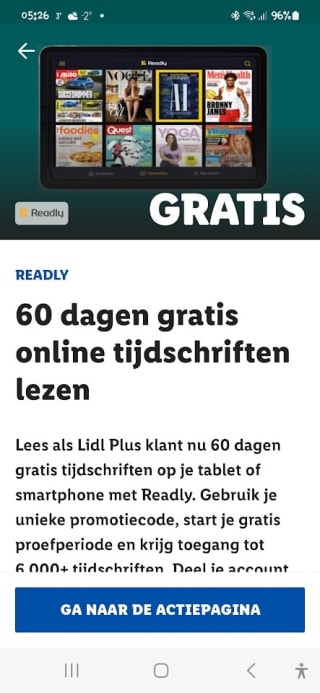 2 maanden gratis Readly met de Lidl plus app