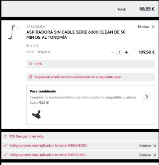 AEG Aspiradora sin cable Serie 6000 Clean AP61CB21SH por 98,55€
