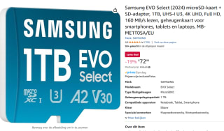 Samsung EVO Plus microSD/SD - 160MB/s - 1TB voor €62,99 dmv code bij Amazon