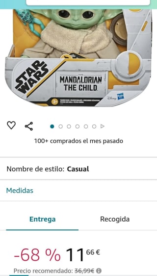 Star Wars Peluche The Child que habla por 11,66€.