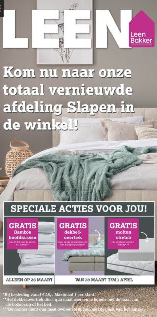 Gratis dekbedovertrek of molton bij aankoop van matras/bed of boxspring bij Leen Bakker