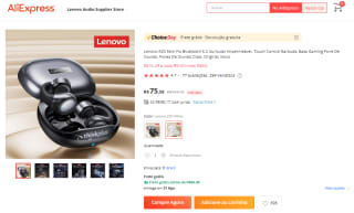 Fone de Ouvido da Lenovo, modelo X20 Bluetooth 5.2 - R$ 75,59