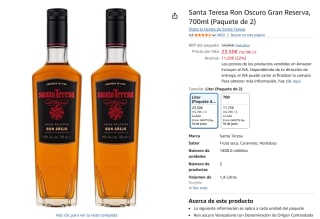 Pack 2 Santa Teresa Ron Oscuro Gran Reserva, 700ml por 23,50€